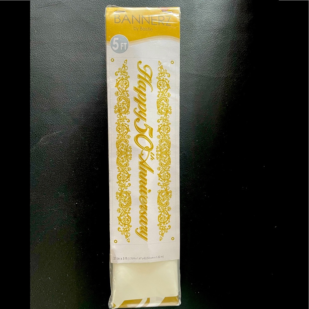 50th Anniversary Sign.. reusable plastic, gold, white